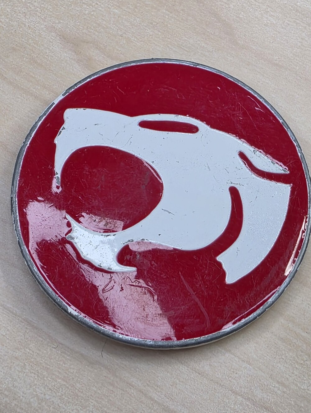 Vintage ThunderCats Logo Metal Enamel Belt Buckle - Red & Silver Tone MK-336